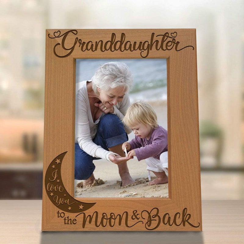 KATE POSH Granddaughter I Love You to The Moon and Back Engraved Wood Picture Frame, Grandma Grandpa Gifts, Christmas, Birthday, Mother's Day, Father's Day (5x7 Vertical) - Image 5